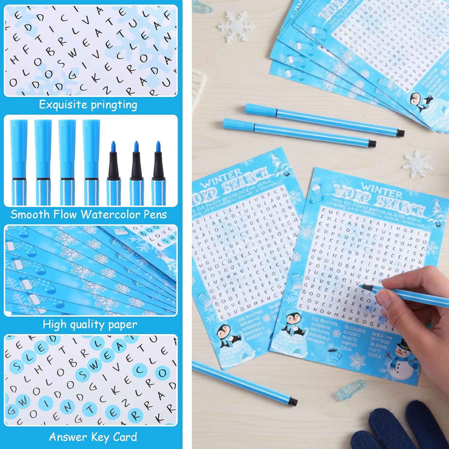 41 Pcs Winter Game Set Winter Word Search Game Card Set 30 Players And 1 Answer Card With 10 Pens For Home Activities Christmas Xmas Holiday Family Wonderland Party Supplies Decor