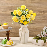 6 Pcs Valentines Day Floral Decorations 12'' Artificial Yellow Flower Picks Silk Rose Fake Lemon Decor Branches With Stem For Home Table Centerpiece Vase Farmhouse Summer Party Favors