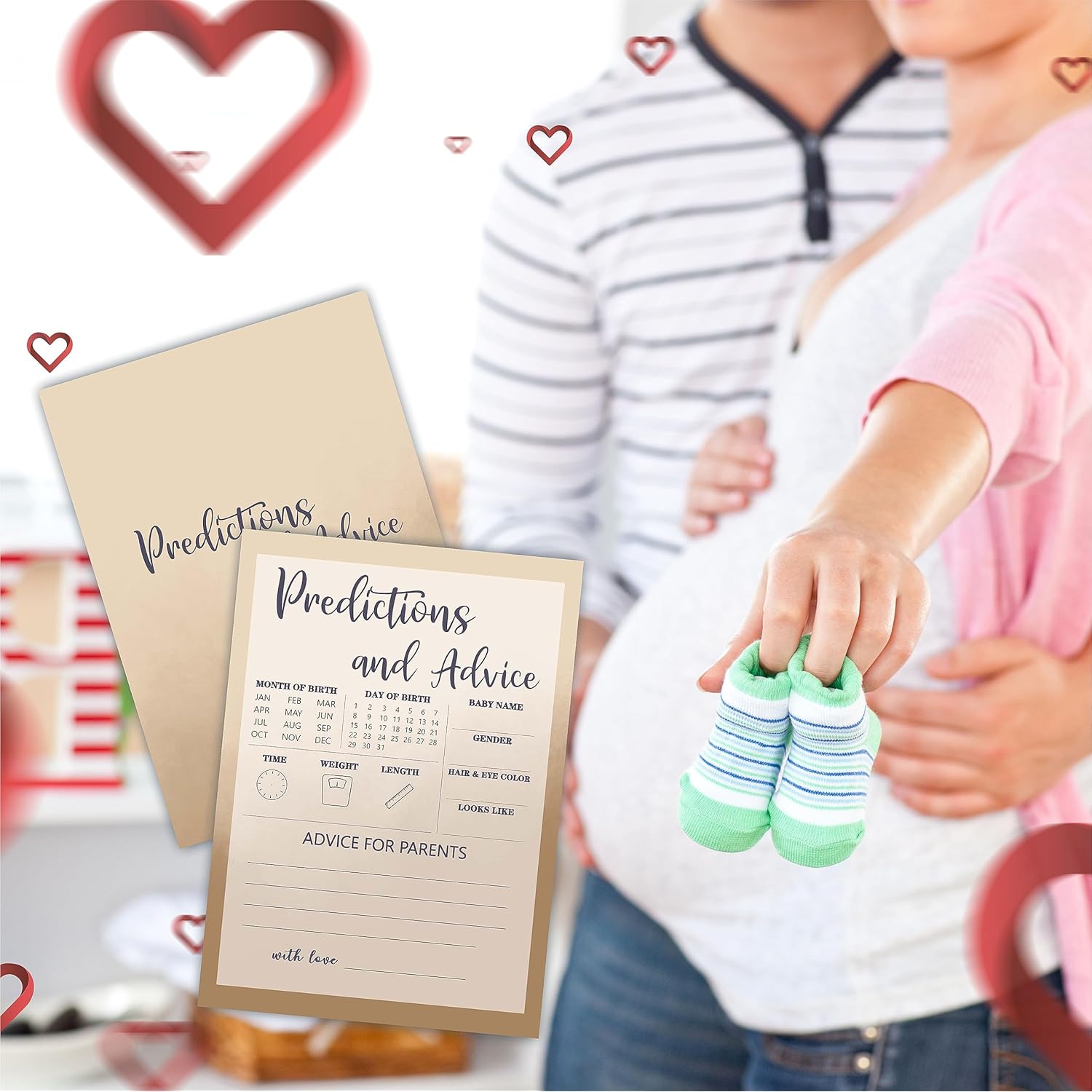 Baby Shower Prediction And Advice Game Kit - 30 Khaki Double Side Fill-In Game Cards For Baby Boy & Girl - Gender Reveal, Baby Announcement, Gender Neutral, Party Favor & Decorations - F2