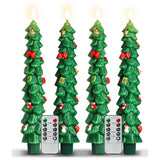 4Pcs Christmas Tree Flameless Taper Candles With Remote And Timer,Led Candles Battery Operated With Mini Ornaments,9.5" Real Wax Window Candlesticks With Flickering 3D Flame For Christmas Decoration