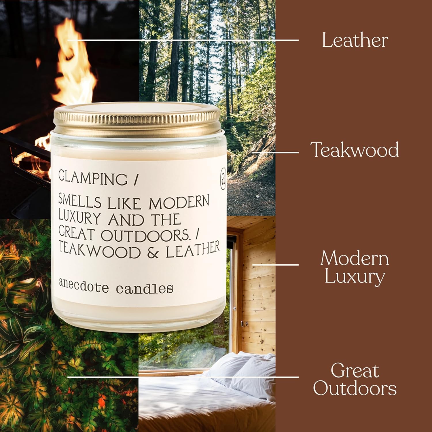 'Glamping' Coconut Soy Wax Candle Jar | Premium Hand Poured & Long Burning | Teakwood & Leather Scent | Phthalate-Free | For Home, Office, Gift - 7.8 Oz