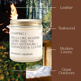 'Glamping' Coconut Soy Wax Candle Jar | Premium Hand Poured & Long Burning | Teakwood & Leather Scent | Phthalate-Free | For Home, Office, Gift - 7.8 Oz