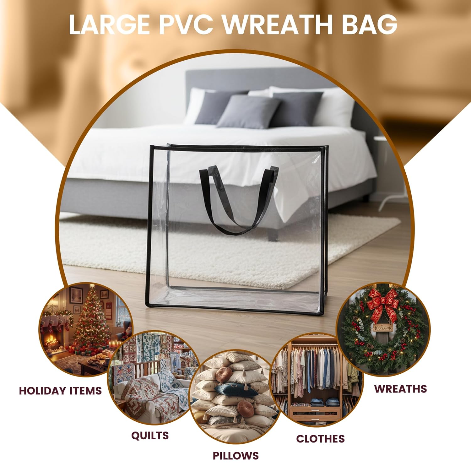 26 Inch Large Wreath Storage Container,Christmas Storage,Wreath Storage Bag,Wreath Box,Clear Bedding Storage Bags With Zipper For Pillow Blanket,Moving Bags And Packing Supplies For College