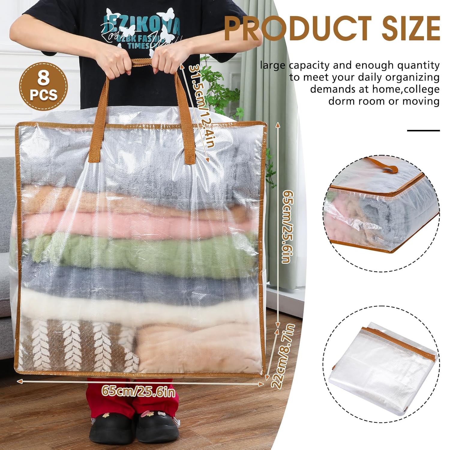 8 Pcs Clear Wreath Storage Bags Christmas Decoration Garland Container Door Garland Holiday Wreath Storage Holder With Handle And Zipper Heavy Duty Plastic Packing Totes(Camel)