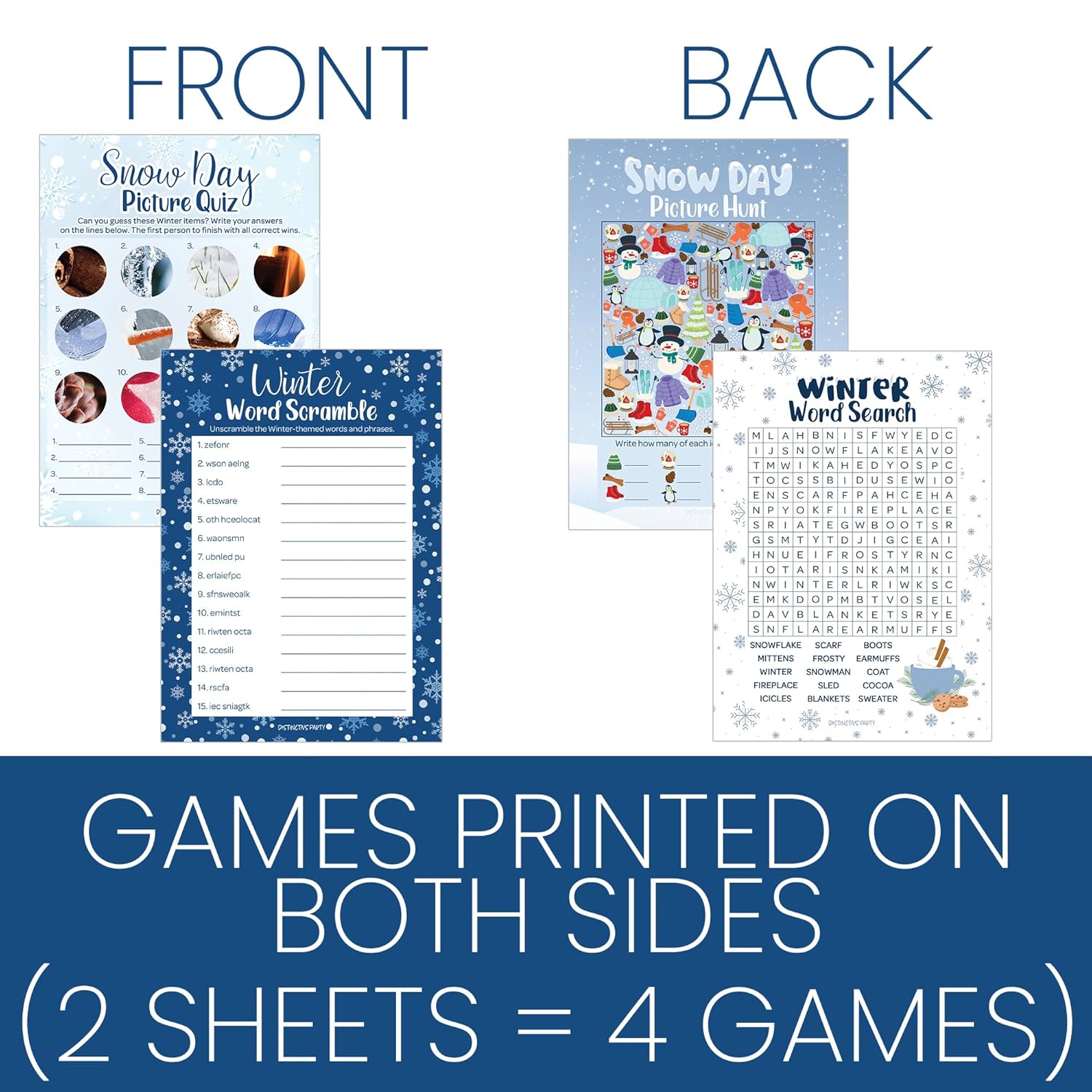 Winter Party Games - Word Search, Picture Hunt, Word Scramble, Picture Quiz - 4 Game Bundle, Winter Wonderland Party