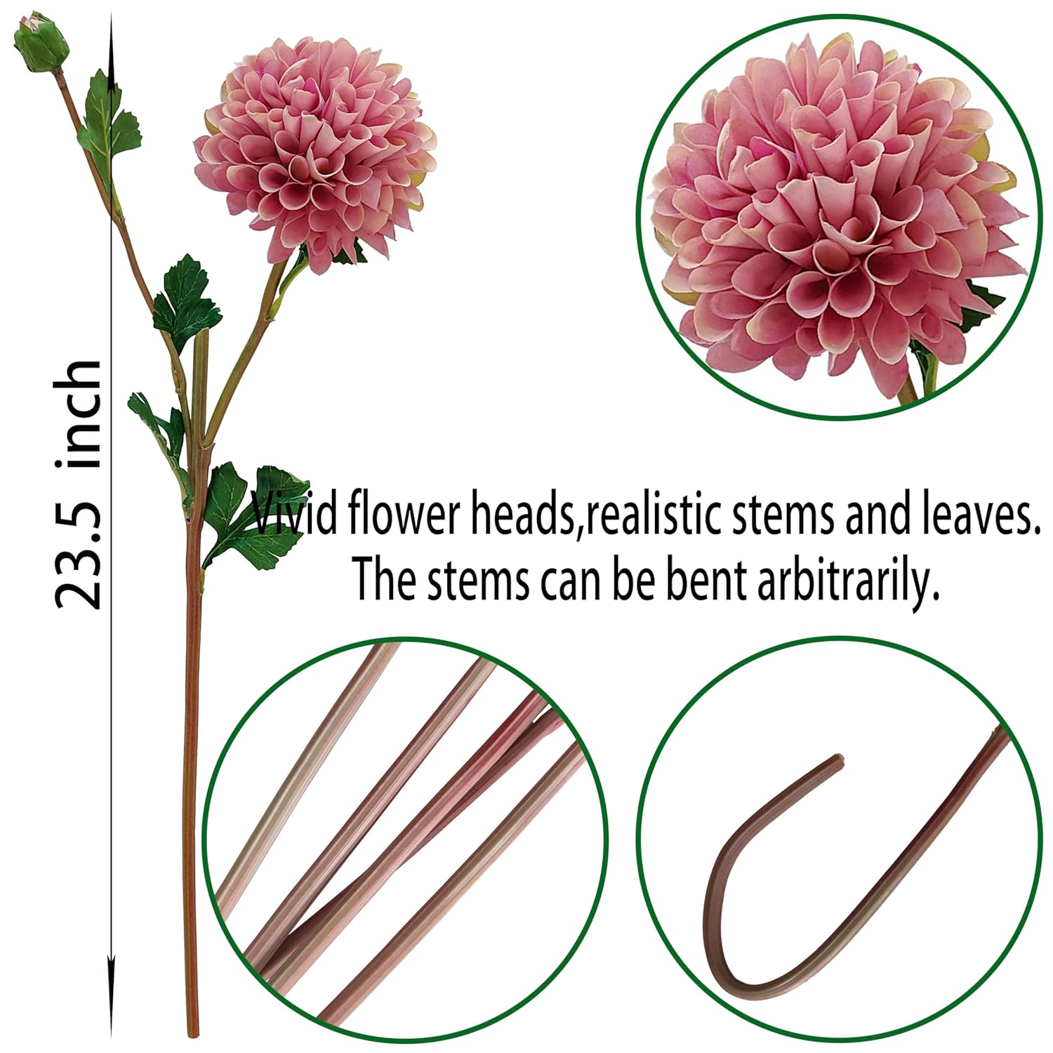 Artificial Silk Flowers Dahlia 24'In Fake Long Stem Flower 5 Pcs,Suitable For Wedding Decoration Bouquets,Core Decorations,Home Furnishings (5, Fall Pink)