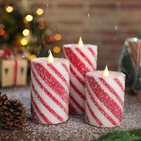 Christmas Flameless Pillar Candles Decor - 3Pcs Candy Cane Stripe Real Wax Red And White Led Candles With Battery Operated For Home Christmas, New Year, Winter Wedding Party Decoration Or Gift