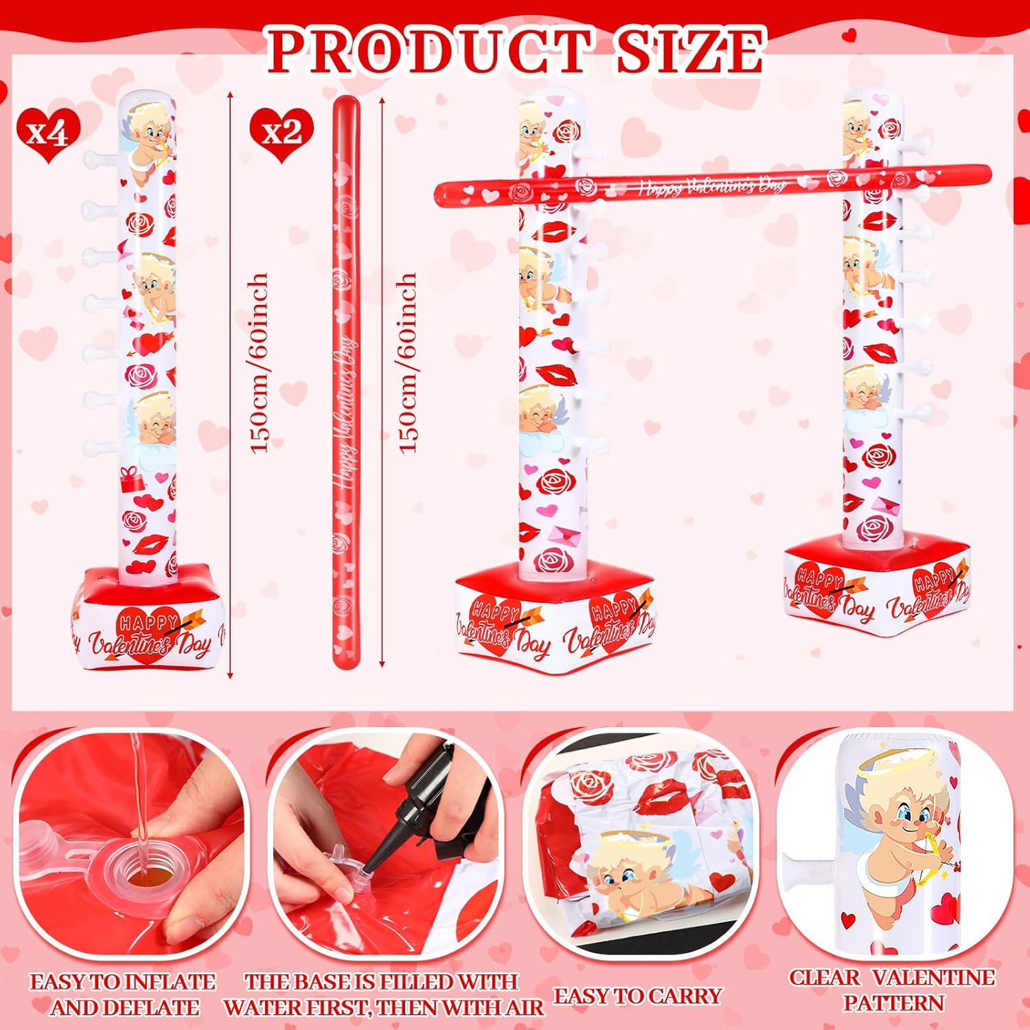 2 Pcs Valentines Inflatable Limbo Game For Adults 59 Inch Party Games Engage Your Guests Easy Setup For Family Indoor Outdoor Picnic Valentine Holiday Party Supplies