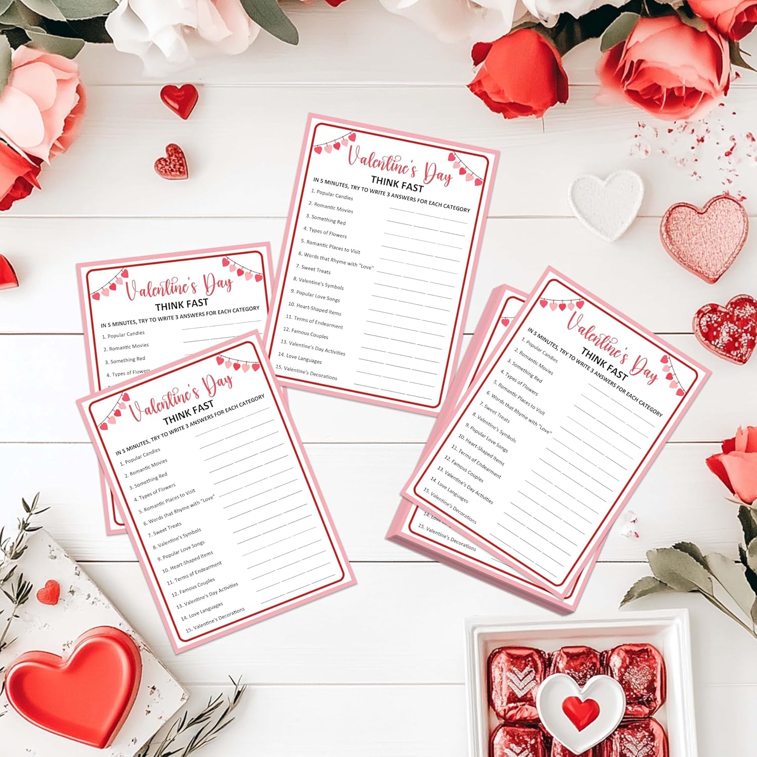 Valentines Think Fast Game Cards - Valentine'S Day Party Ice Breaker Game Party Favors - 25 Pcs Valentine'S Day Activity Group Card For Friends Family Colleague -A03