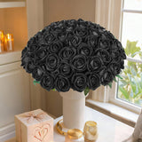 50 Pcs Black Roses Artificial Flowers, Fake Roses With Stem Realistic Silk Roses For Diy Wedding Bouquets Table Centerpieces Arrangements Baby Shower Birthday Home Decor Valentine'S Day Gift For Her