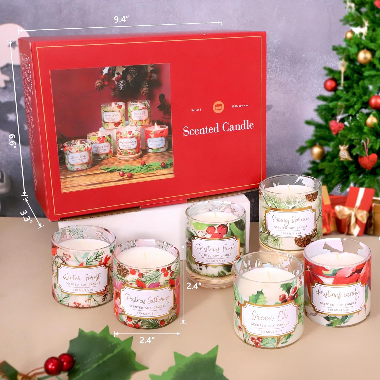 Christmas Jar Scented Candles: 4.5Oz Soy Wax Scented Candles, Glass Jar Candles With 6 Fragrances, Aromatherapy Candles For Women, Christmas Gift, Home Decor