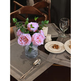 Real Touch Pink Floral Rose Fake Flower Bouquet In Fake Water Silk Flower Arrangements Artificial Flowers With Vase Centerpieces For Center Table Decor Dining Room House Kitchen Decorations