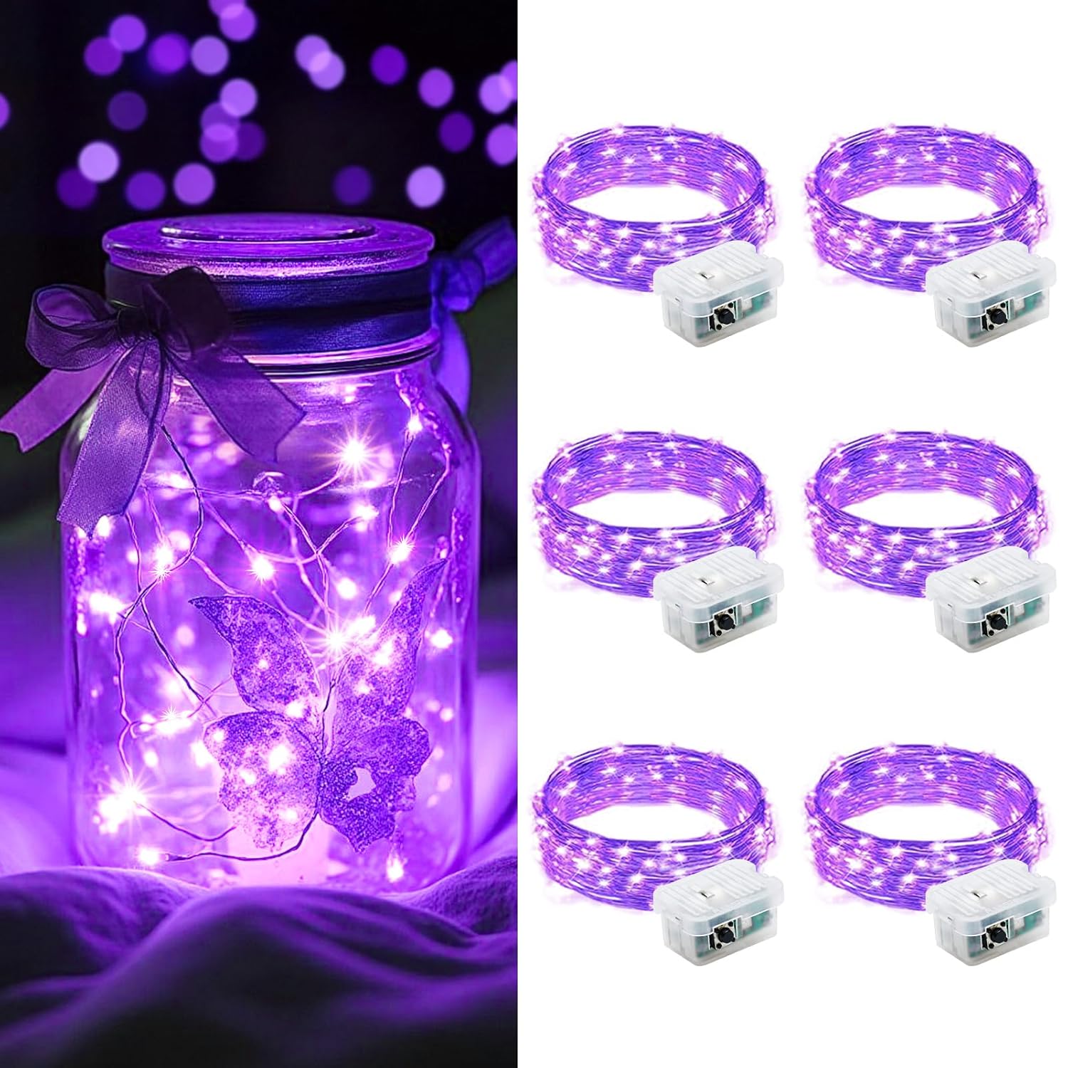 6 Pack Led Fairy Lights Battery Operated, Fairy String Lights 3 Modes Waterproof 7 Feet 20 Led Firefly Starry Lamps For