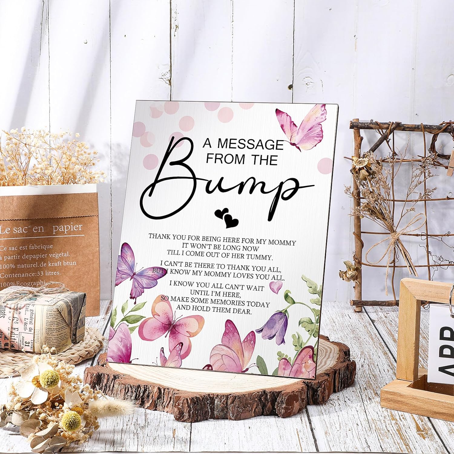 Cool Baby Shower Tabletop Decoration A Message From The Bump Wooden Baby Shower Games Sign Greenery Cute Gender Reveal Party Thank You Sign, 11.2 X 8.66 Inches(Butterfly)