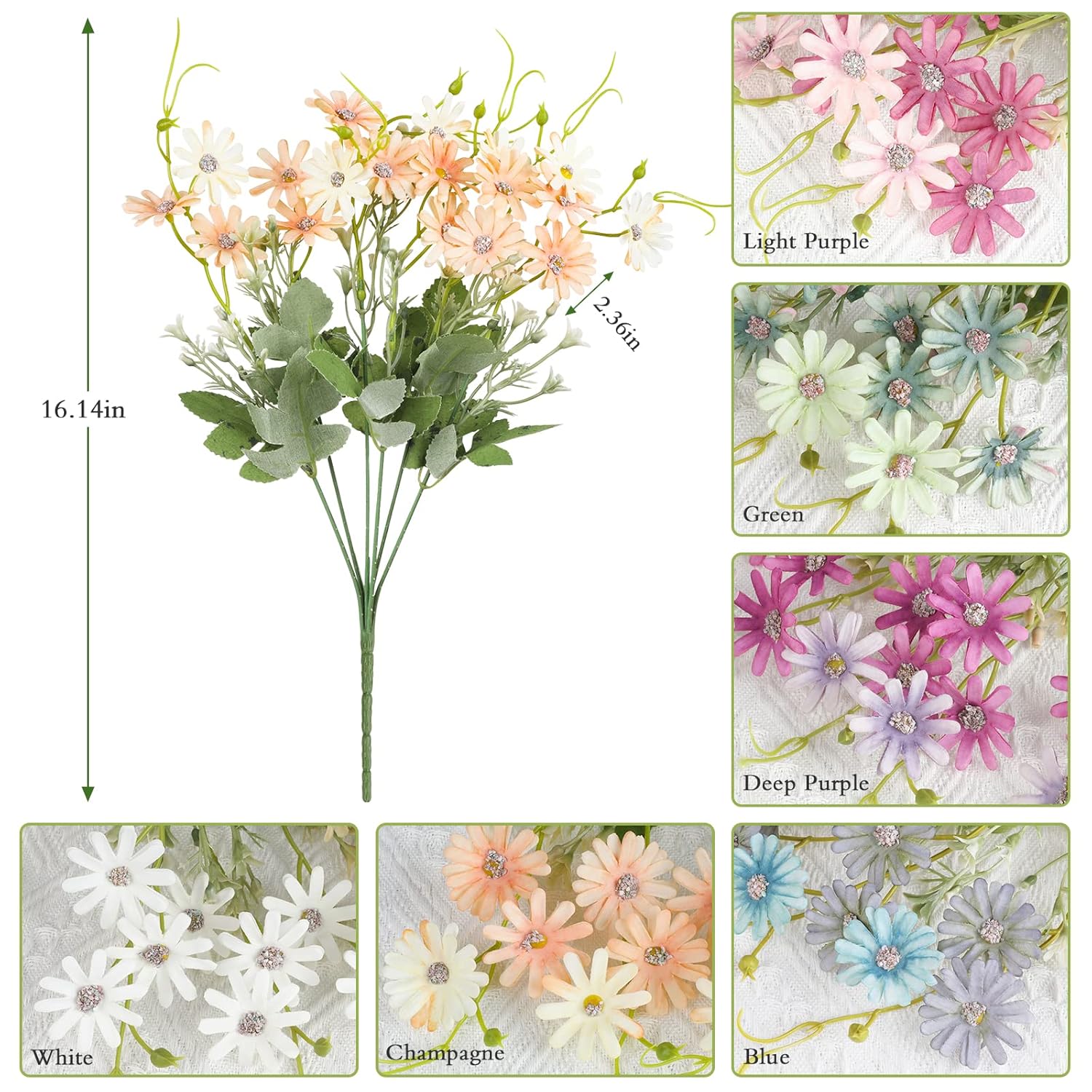 6 Bundles Wildflowers Fake Daisy Outdoor Artificial Flowers Uv Resistant Silk Wild Flower Bouquets Bulk Faux Plants Plastic Greenery For Decoration Vase Floral Spring Home Decor