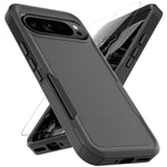 Pixel 9 Pro XL Dual Layer Case, Heavy Duty Shockproof, Screen Protector - Black