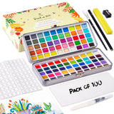 Watercolor Paint Set, 100 Colors, Includes Brushes And Palette, Metal Storage Case