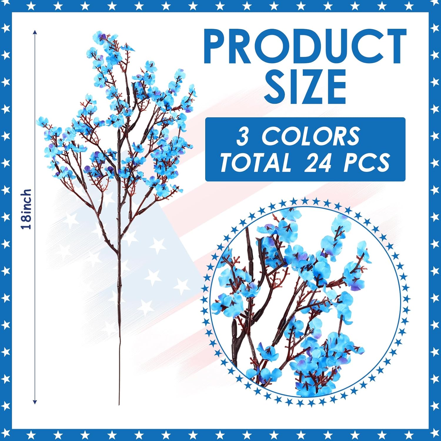 24 Pcs Red Blue White Artificial Flowers Patriotic Table Centerpieces Decoration Fake Babys Breath Picks Stems Floral Arrangement For 4Th Of July Veterans Independence Memorial Day Home Outdoor
