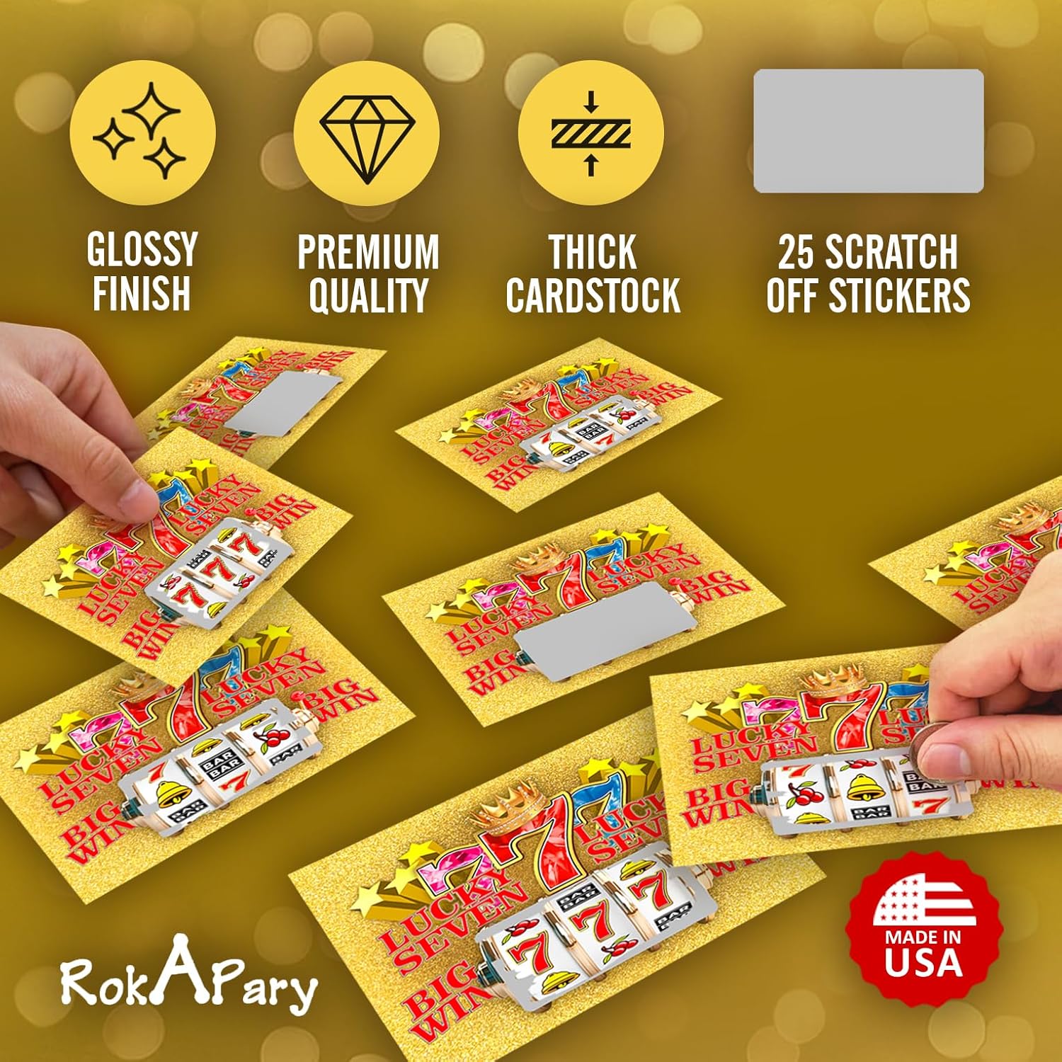 Lucky 7 Scratch Off Game Cards, Slot Machine 25 Count Bulk Game Cards For Business Party Prizes, Promotions, Employee Rewards, Fundraisers, And Casino Events. Made In Usa, Gold