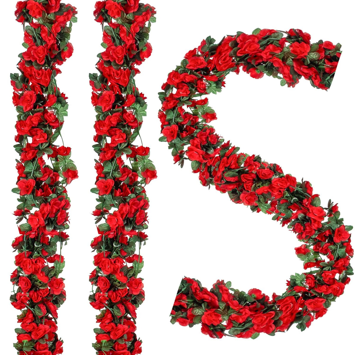 10 Pcs 82 Ft Artificial Red Flower Garland, Fake Hanging Flower Vines Wine Red Rose With Green Leaves, Faux Silk Flower For Backdrop Decoration Tea Party Wedding Birthday Anniversary Bedroom