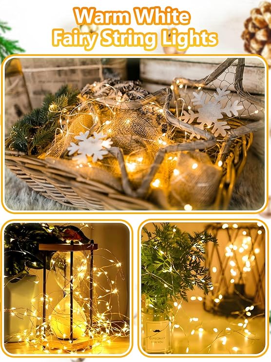 4 Pack Battery Operated Fairy Lights 33FT 100 LED Warm White String Lights with Remote Timer 8 Modes Waterproof for Bedroom Christmas Decor