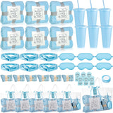 6 Set Baby Shower Prizes For Player Winners Adults Include Plastic Tumbler Blanket Eye Masks Silk Headband Bag Socks Tag Ribbon, Baby Shower Player Winners Bridal Game Gifts (Blue)