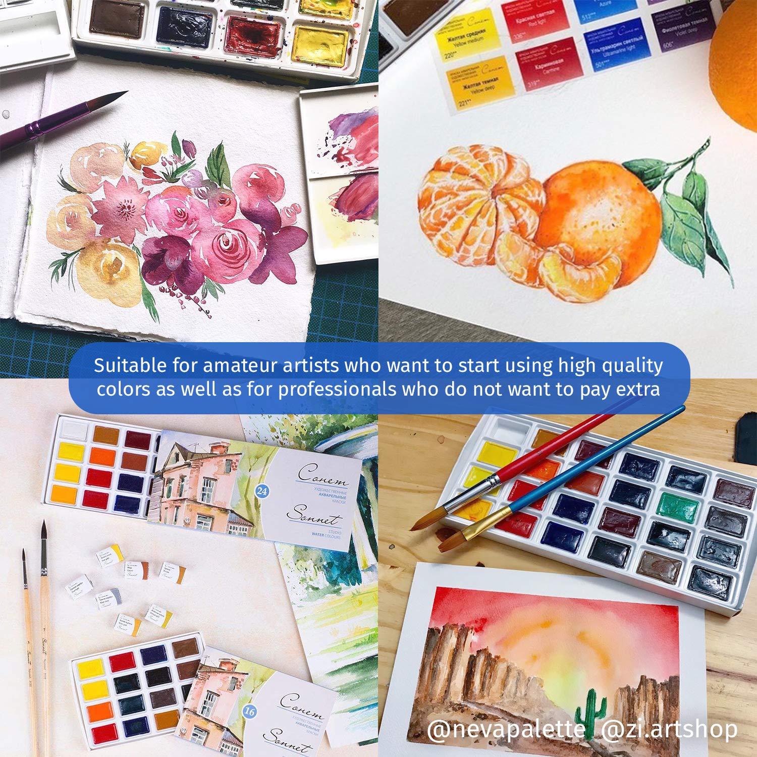 Student Grade Watercolor Paint Set 16 Full Pans 2.5Ml Vibrant Colors For Artists And Beginners In Cardboard Box By Nevskaya Palitra
