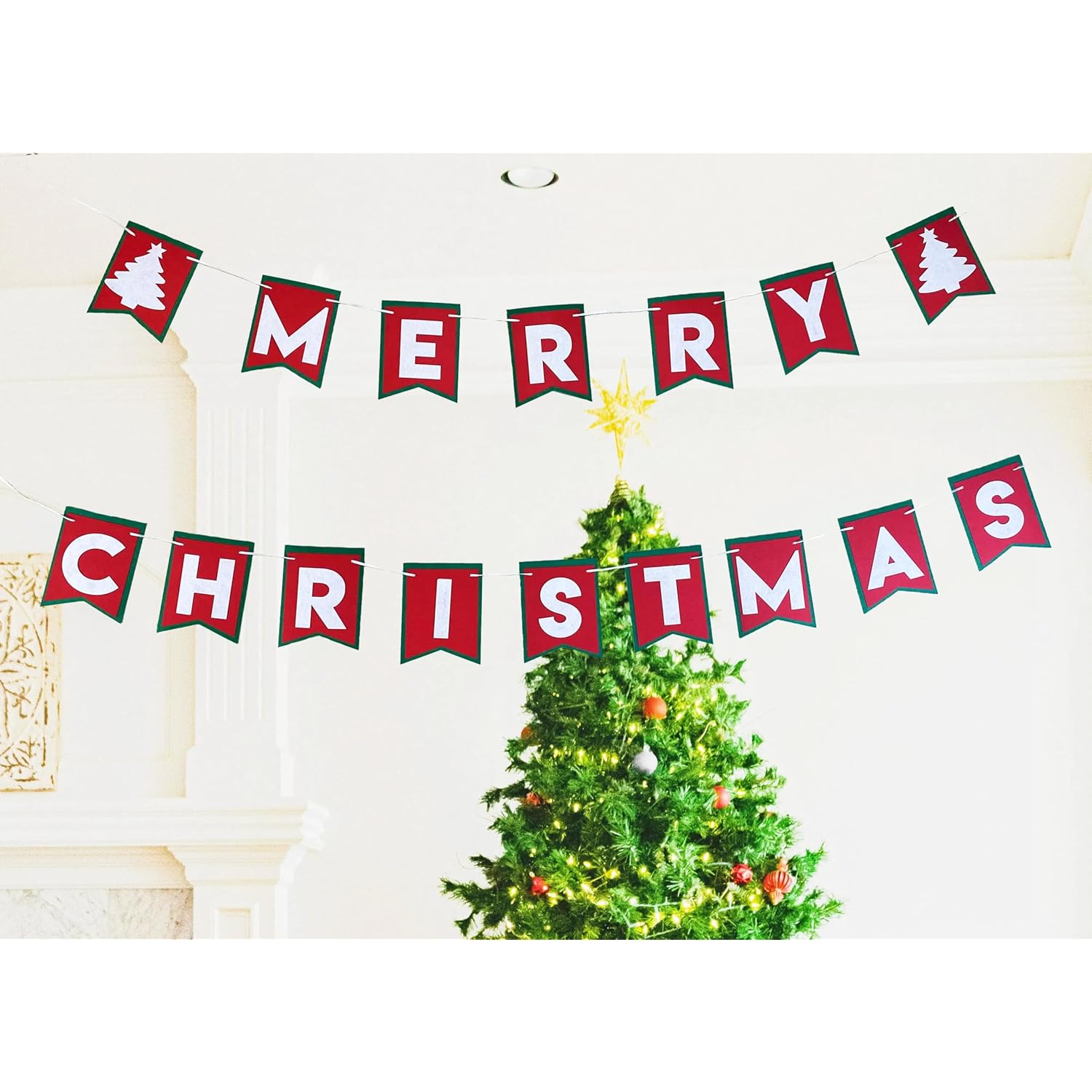 Felt Merry Christmas Banner Garland, 6.5''X5'' Each Piece,8.2 Ftx2, Indoor Decorations, Banner For Christmas Xmas Decorations Indoor, Home Office Party Fireplace Decor