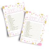 Twinkle Little Star Baby Shower Games For Girls - Word Scramble - Fun Gender Reveal Games For Guests - Royal Princess Theme In Pink And Gold - 25 Cards
