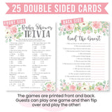 Baby Shower Games For 25 Guests - Floral Pink Girl Baby Shower Trivia Game, Find The Guest Babyshower Game Girl, Gender Reveal Trivia Games, Made In Usa