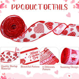 6 Rolls 30 Yards Valentine'S Day Wired Edge Ribbons Heart Truck Fabric Burlap Ribbons For Valentines Wedding Decorations Gift Wrapping Wreath Bows Diy Crafts Making, 2 Inch