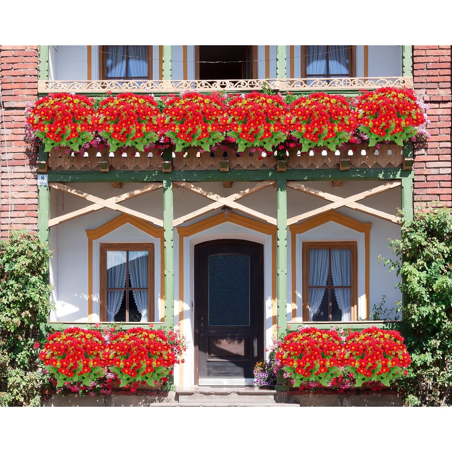 Artificial Daisy Flowers 6 Bundles, Uv Resistant Fake Silk Flowers, No Fade Greenery Shrubs Plants For Garden Farmhouse Porch Wedding Indoor Outdoor Home Decor (Red)
