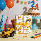 Kids Wrapping Paper Roll – Construction Truck & Excavator Theme With Happy Diggin’ Design – Mini Roll 17 In X 16.4 Ft Gift Wrap For Boys Birthday, Party, Baby Shower