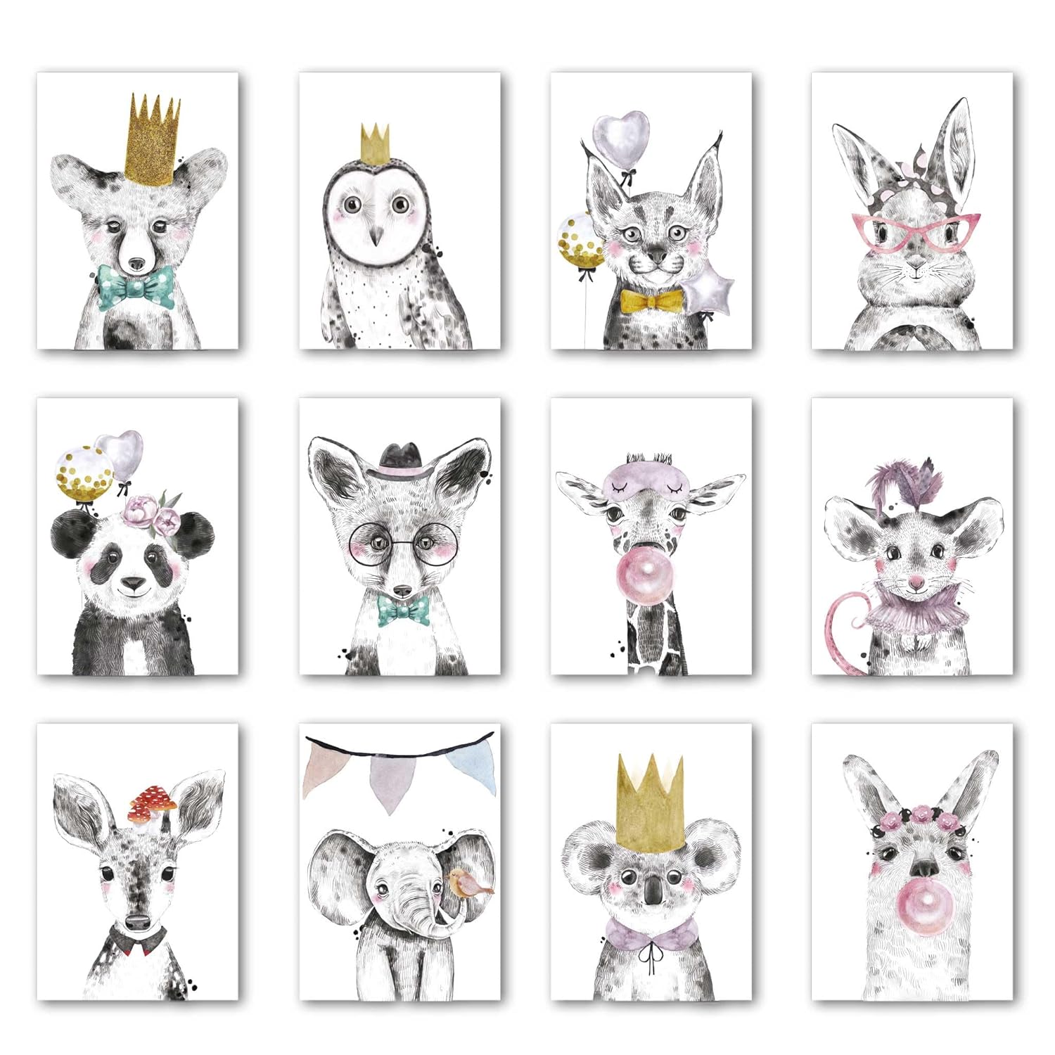 24 Pack Whimsical Animal Greeting Cards Blank Inside 12 Cute Forest Creature Designs For Kids Birthdays Baby Showers And Everyday Occasions