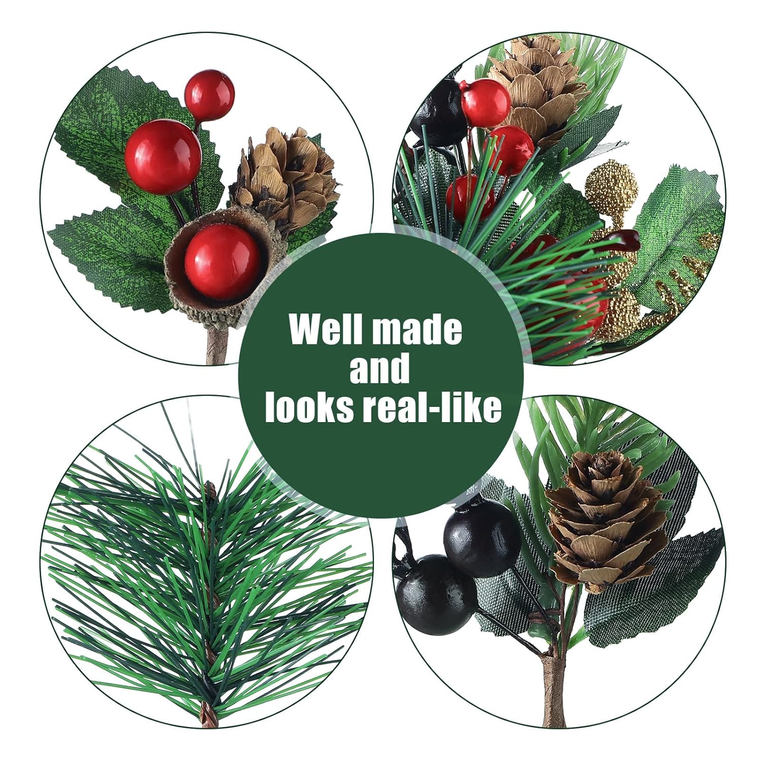 28 Pcs Artificial Christmas Greenery Red Berry Picks Pine Cones Holly Berries Flower Stem Needles Branches Fake Greenery Floral Picks For Xmas Tree Winter Crafts Party Festive Home Decor