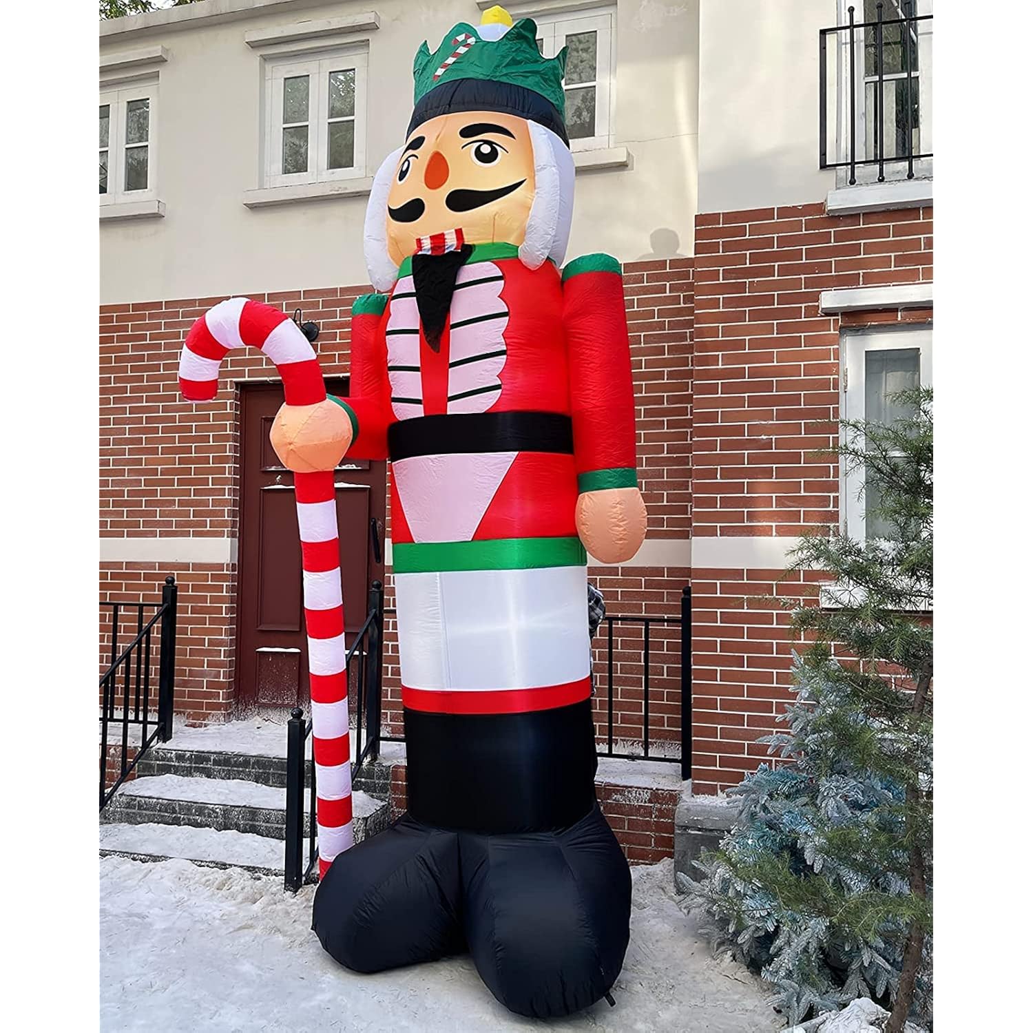 12 Foot Giant Christmas Inflatables Nutcracker Decoration Outdoor Blow Up Candy Cane Christmas Decoration With Build-In