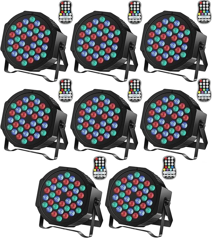 8 Pack RGB 36 LED Battery Powered DJ Uplights 36W Sound Activated Remote Control