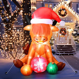 4.9 Ft Christmas Inflatable Cow Decoration Inflatable Highland Cow Cute Blow Up Animals In Santa Hat With Built-In Led L