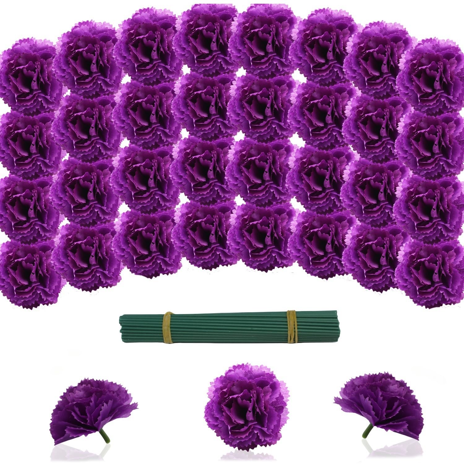 Artificial Marigold Flowers With Stems, 60 Pcs Purple Flowers Silk Flower Marigolds For Day Of The Dead Decoration, Diwali Decor, Ofrenda Decor, Marigold Garland Decor (60, Purple)