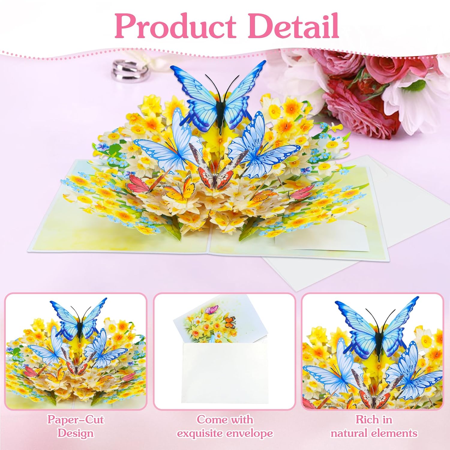 3D Butterfly Card For Women - Floral Butterfly Pop Up Card Mothers Day Birthday Thinking Of You Cards Sympathy Memorial Gifts For Grandma Mom Wife