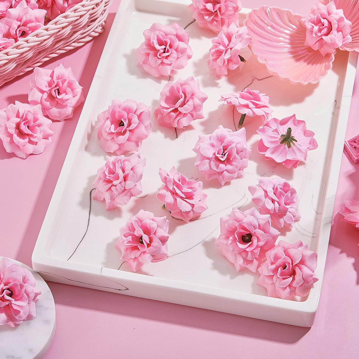 100 Pieces 1.77" Pink Artificial Roses Head Bulk Small Silk Fake Rose Buds For Decoration, Diy Crafts, Wedding Centerpieces Bridal Shower Party Home Garland Decor