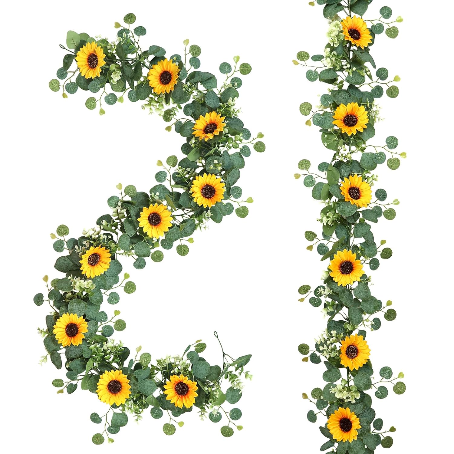 Artificial Sunflower Garland, 2 Packs 6Ft Silk Sunflowers Vines Hanging Flowers Garland With Green Leaves For Party Baby Shower Birthday Wedding Room Decor