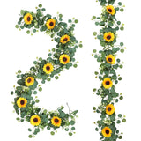 Artificial Sunflower Garland, 2 Packs 6Ft Silk Sunflowers Vines Hanging Flowers Garland With Green Leaves For Party Baby Shower Birthday Wedding Room Decor