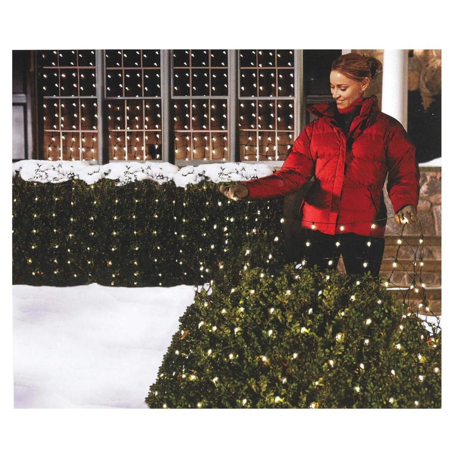 Christmas Clear Net Lights For Bushes - 150 Clear White Bulbs With Green Wire (4Ft X 6 Ft) - Indoor/Outdoor Use - Ul Lis