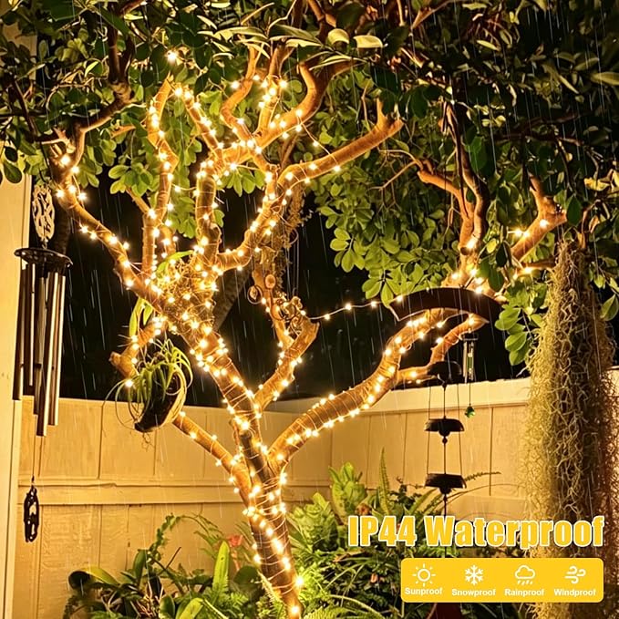 4 Pack Solar Fairy String Lights 33FT 100 LED Warm White Outdoor Waterproof Solar Lights with 8 Lighting Modes Silver Wire Decorative Lights for Garden Patio Tree Decor