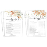 50 Pack Of Bridal Shower Games, How Well Do You Know The Couple And Who Knows The Bride Best, Floral Modern Minimalistic Design.
