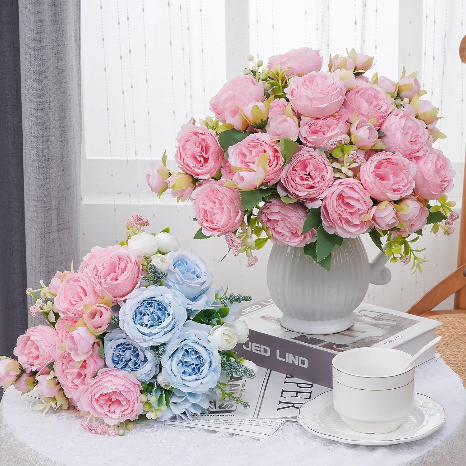 2 Packs Peonies Artificial Flowers, Light Pink Artificial Peonies, Silk Peonies Flowers Fake Peonies Artificial Flowers Peonies Bouquet For Centerpiece Table Wedding Party Home Decor