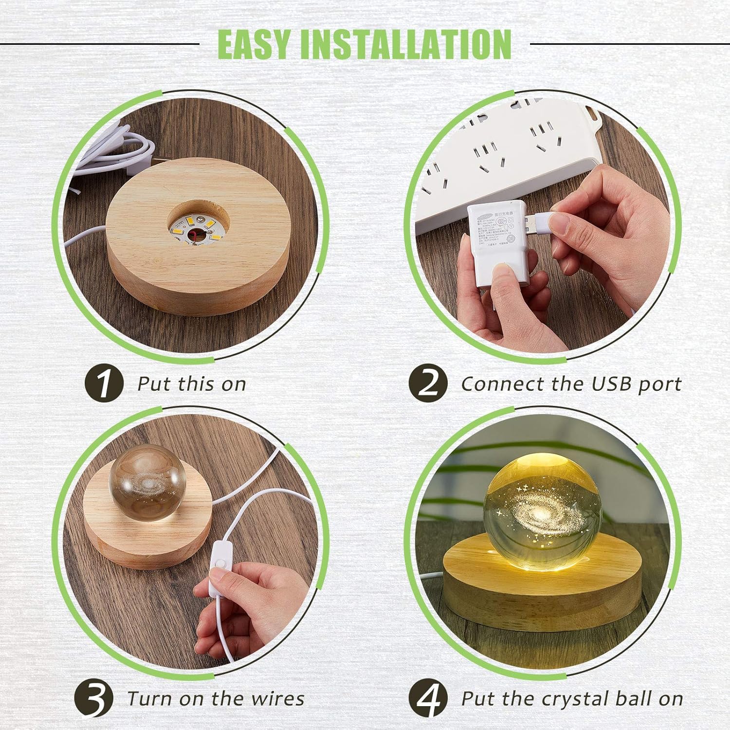 4 Pcs Led Display Base Wooden Led Base Wood Light Display For Crystal Lighted Stand For Glass 3D Glass Resin Art(Round)