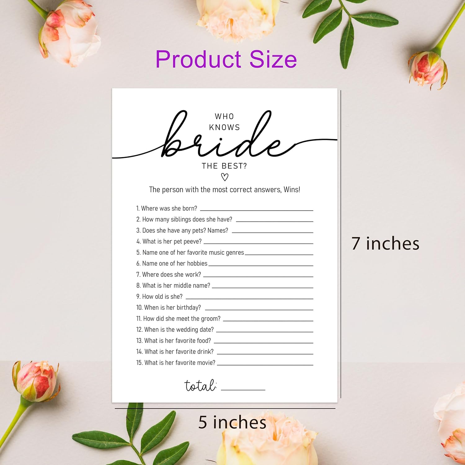 Who Knows The Bride Best Game, Bridal Shower Questionnaire Cards, Minimalist Wedding Game, How Well Do You Know The Bride, Bridal Shower Games, Bachelorette Party Games -Wktb04