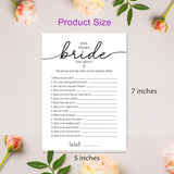 Who Knows The Bride Best Game, Bridal Shower Questionnaire Cards, Minimalist Wedding Game, How Well Do You Know The Bride, Bridal Shower Games, Bachelorette Party Games -Wktb04